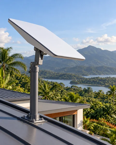 Antena de internet satelital instalada en una cubierta; imagen ilustrativa